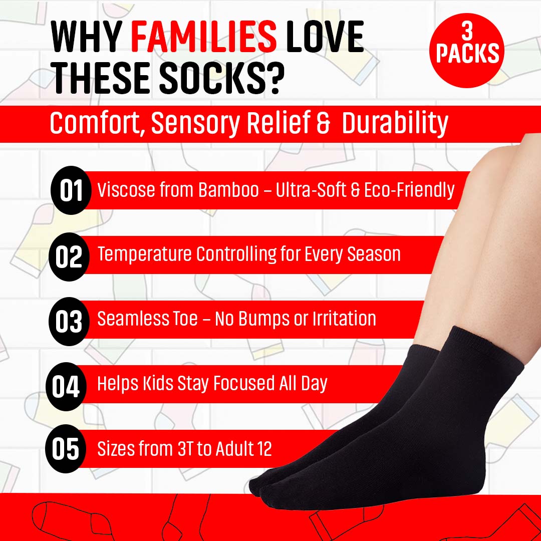 ParkerandTalia SmoothToe™ Crew Socks – 5 Pack — sensory-friendly socks — size reference