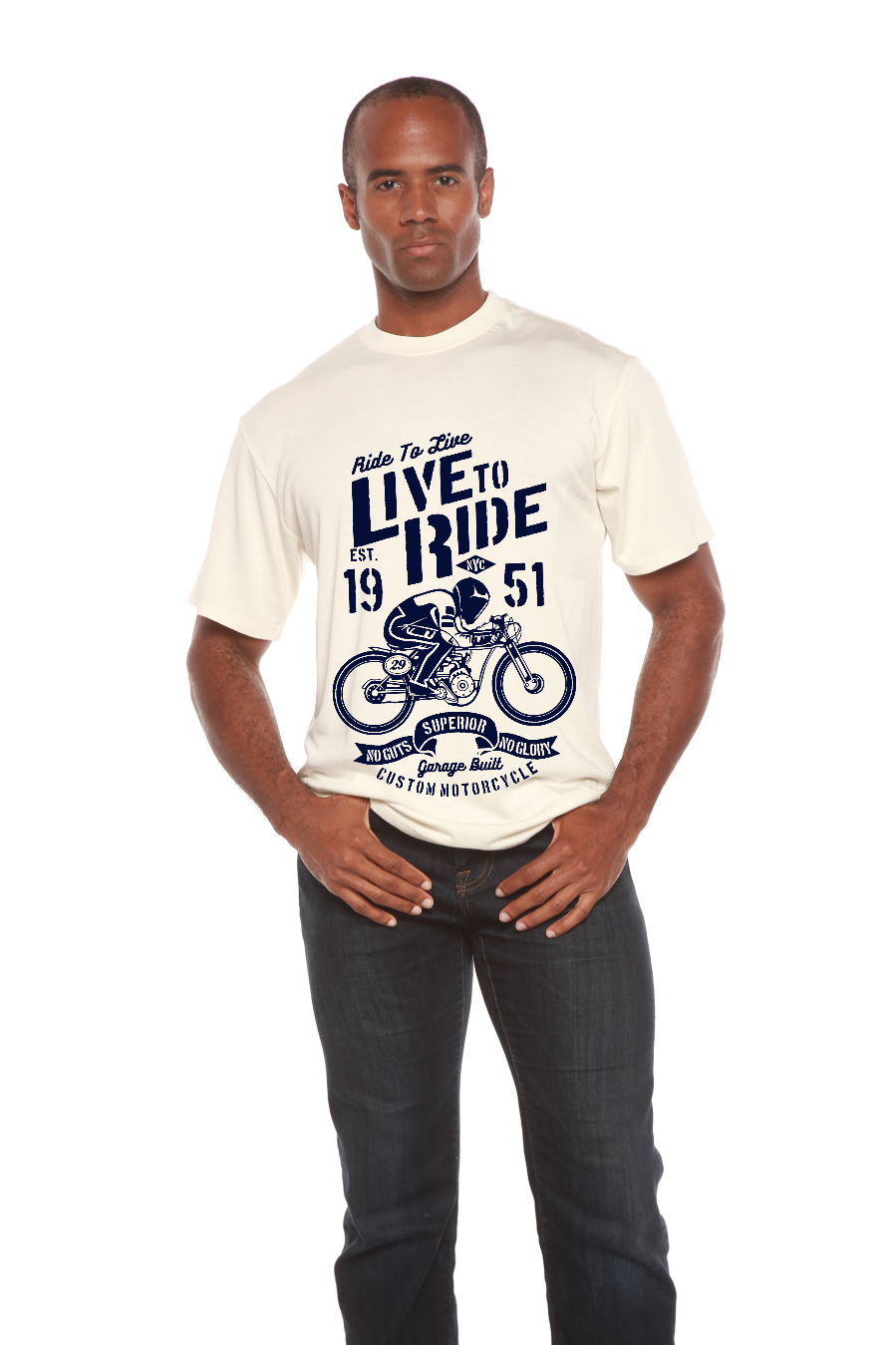 Spun Bamboo Live To Ride Men's Bamboo Viscose/Organic Cotton Short Sleeve Graphic T-Shirt — back view