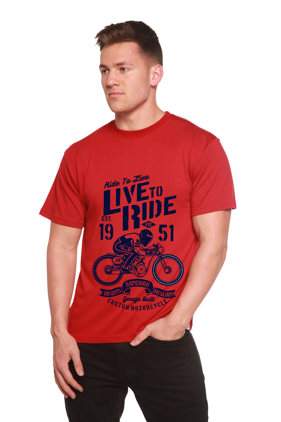 Spun Bamboo Live To Ride Men's Bamboo Viscose/Organic Cotton Short Sleeve Graphic T-Shirt — size reference