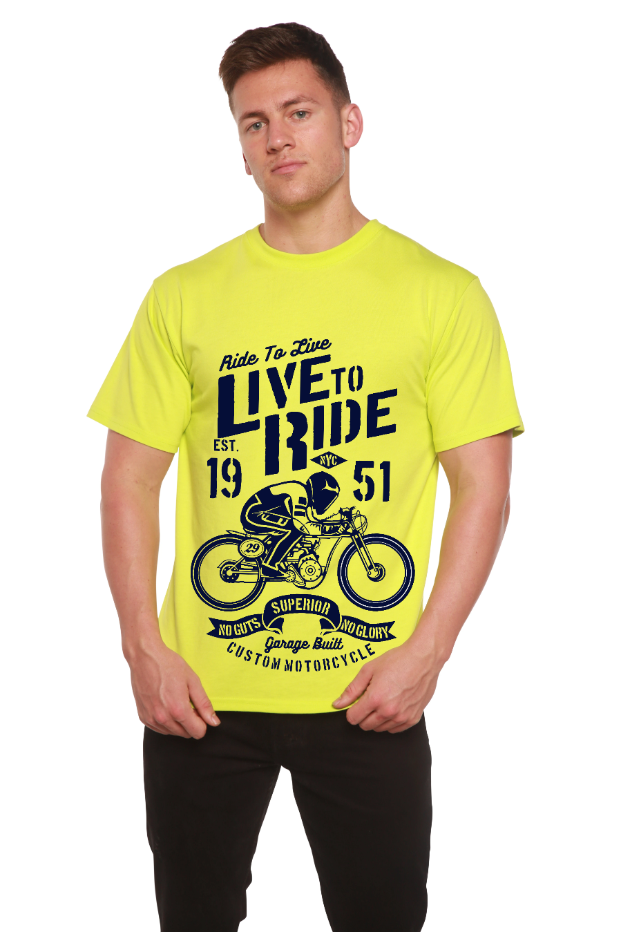 Spun Bamboo Live To Ride Men's Bamboo Viscose/Organic Cotton Short Sleeve Graphic T-Shirt — color detail