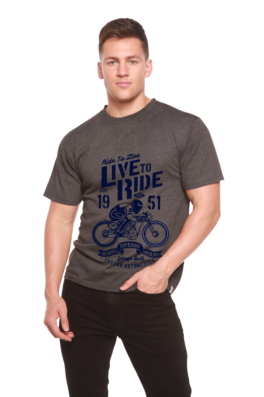 Spun Bamboo Live To Ride Men's Bamboo Viscose/Organic Cotton Short Sleeve Graphic T-Shirt — lifestyle context