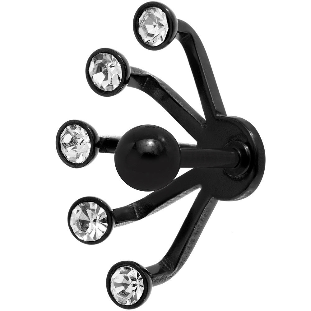 BodyCandy 16G 1/4 Clear Gem Black Anodized Glam Fan Cuff Cartilage Earring — detail close-up