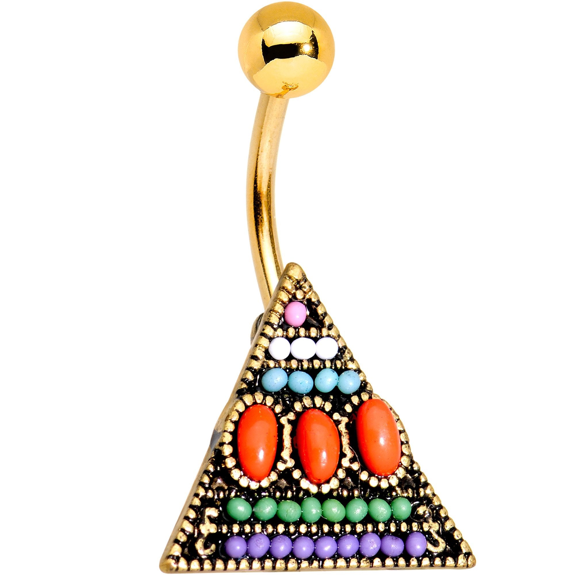 BodyCandy Gold Tone Anodized Southwestern Pyramid Belly Ring — main product shot