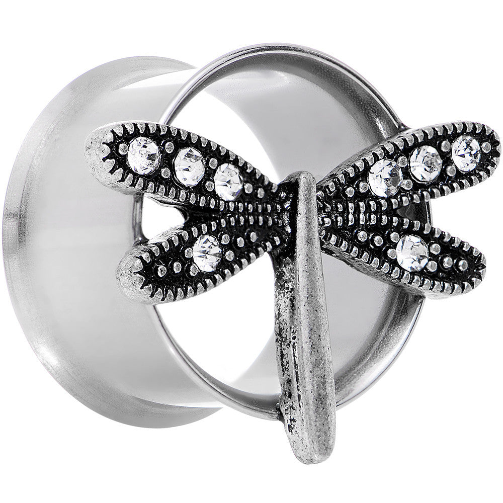 BodyCandy 18mm Clear Gem Steel Hi Sky Dragonfly Double Flare Tunnel Plug Set — detail close-up