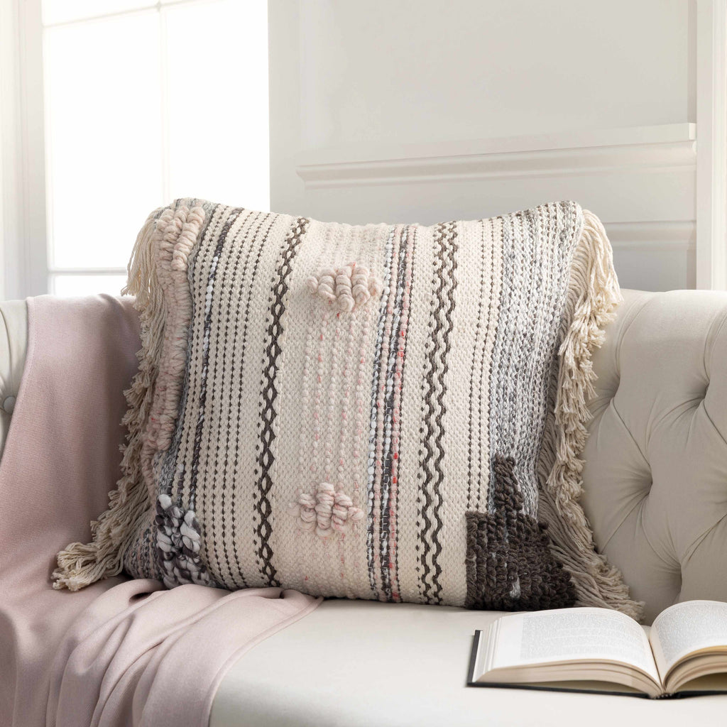 Lenorah Pink&White Textured Throw Pillow - Clearance – Boutique Rugs, view 3