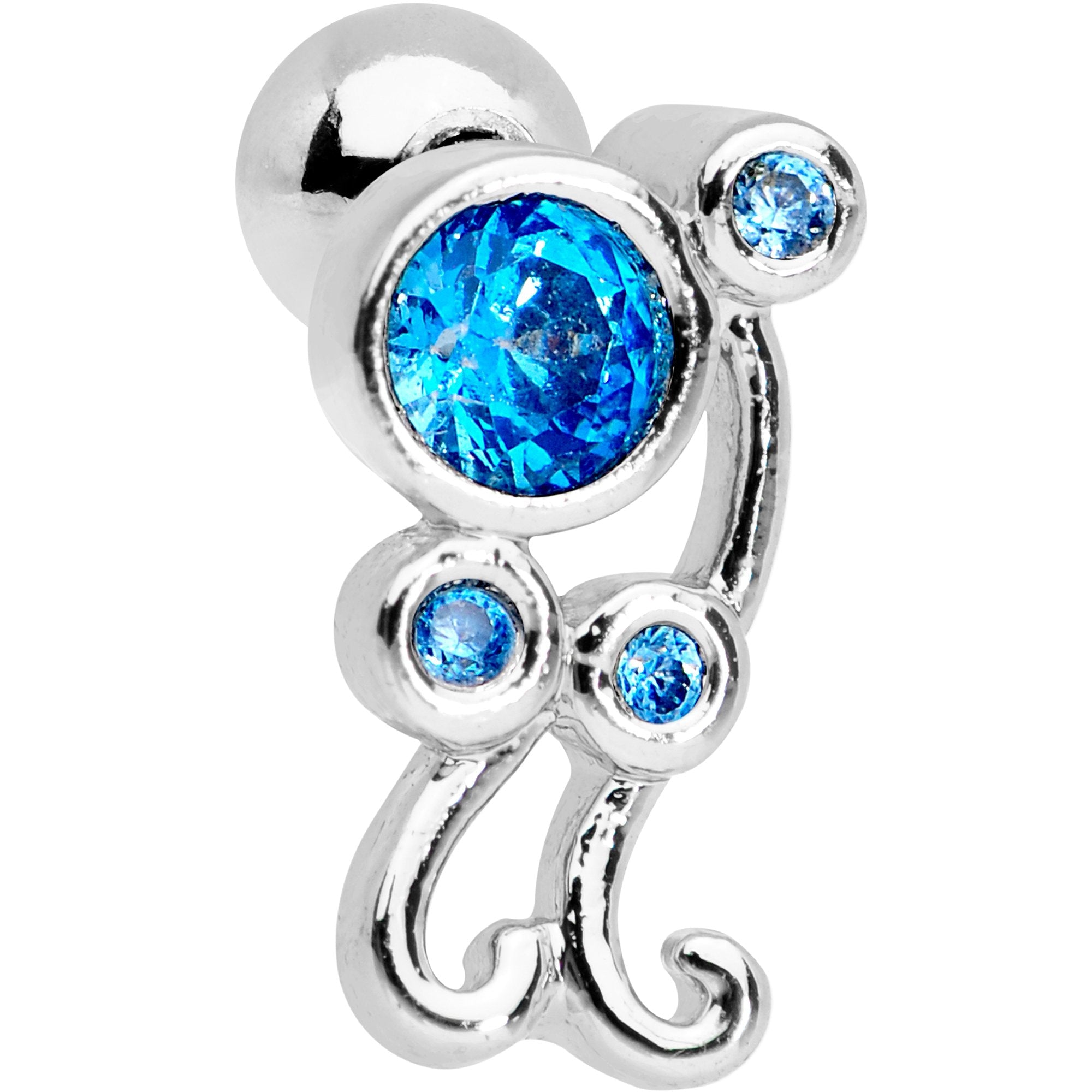 BodyCandy Aqua CZ Gem Sassy Swirl Cartilage Tragus Earring — detail and construction