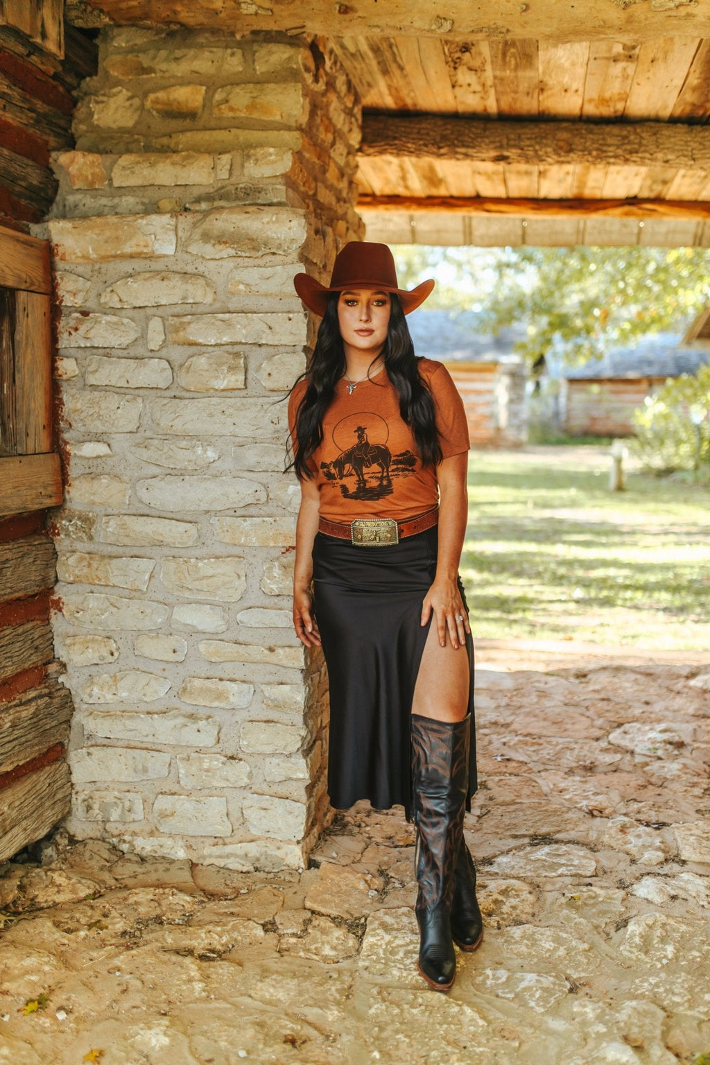 Wild Junkie Lone Cowgirl Rider Graphic Tee — side view