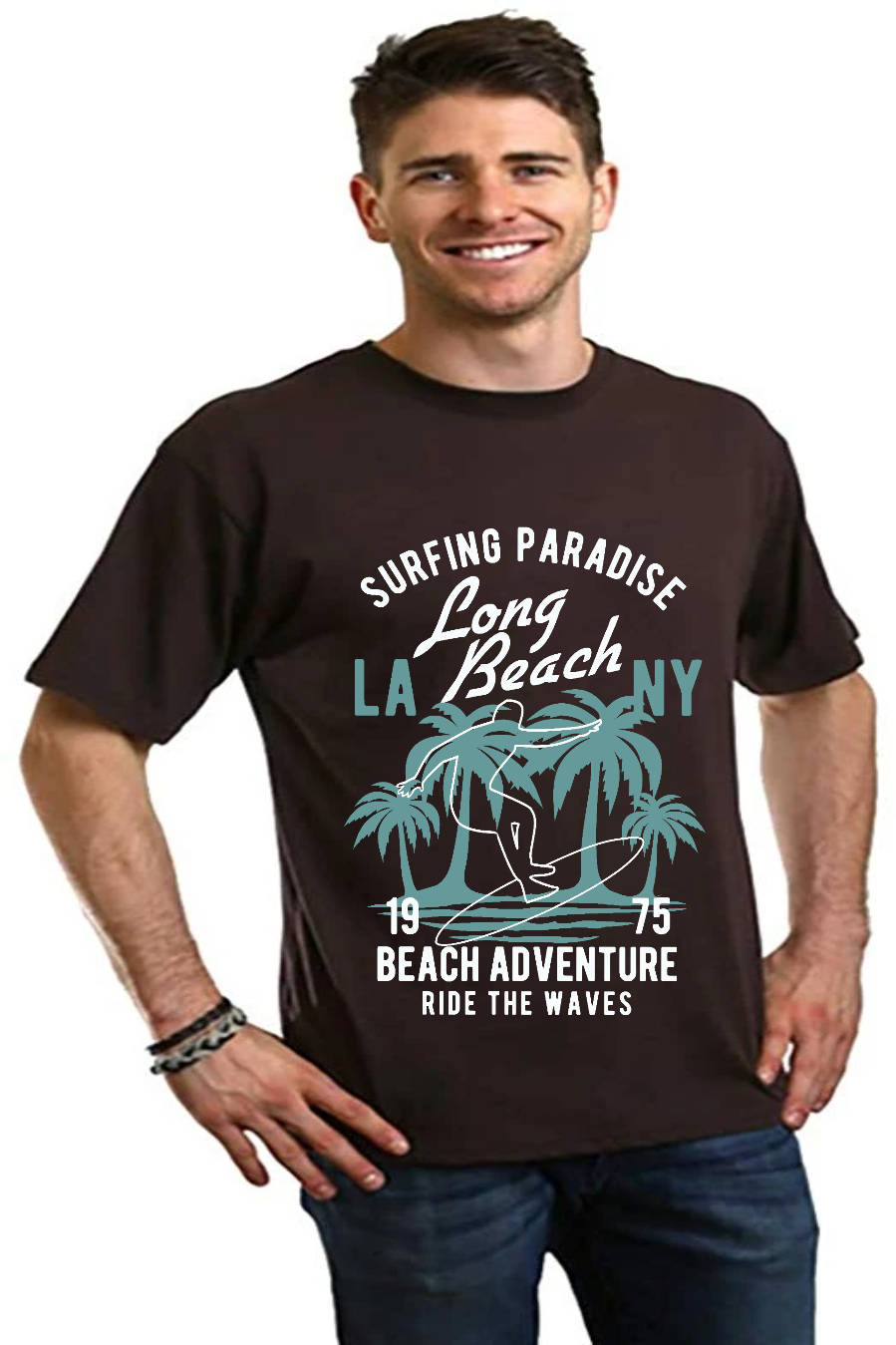 Spun Bamboo Long Beach Men's Bamboo Viscose/Organic Cotton Short Sleeve Graphic T-Shirt — alternative angle