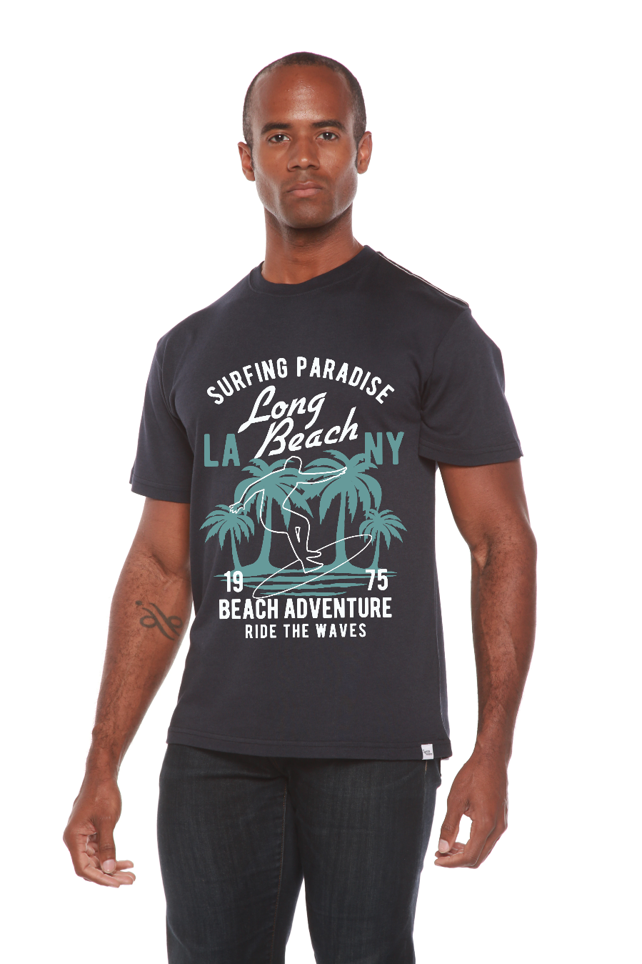 Spun Bamboo Long Beach Men's Bamboo Viscose/Organic Cotton Short Sleeve Graphic T-Shirt — lifestyle context