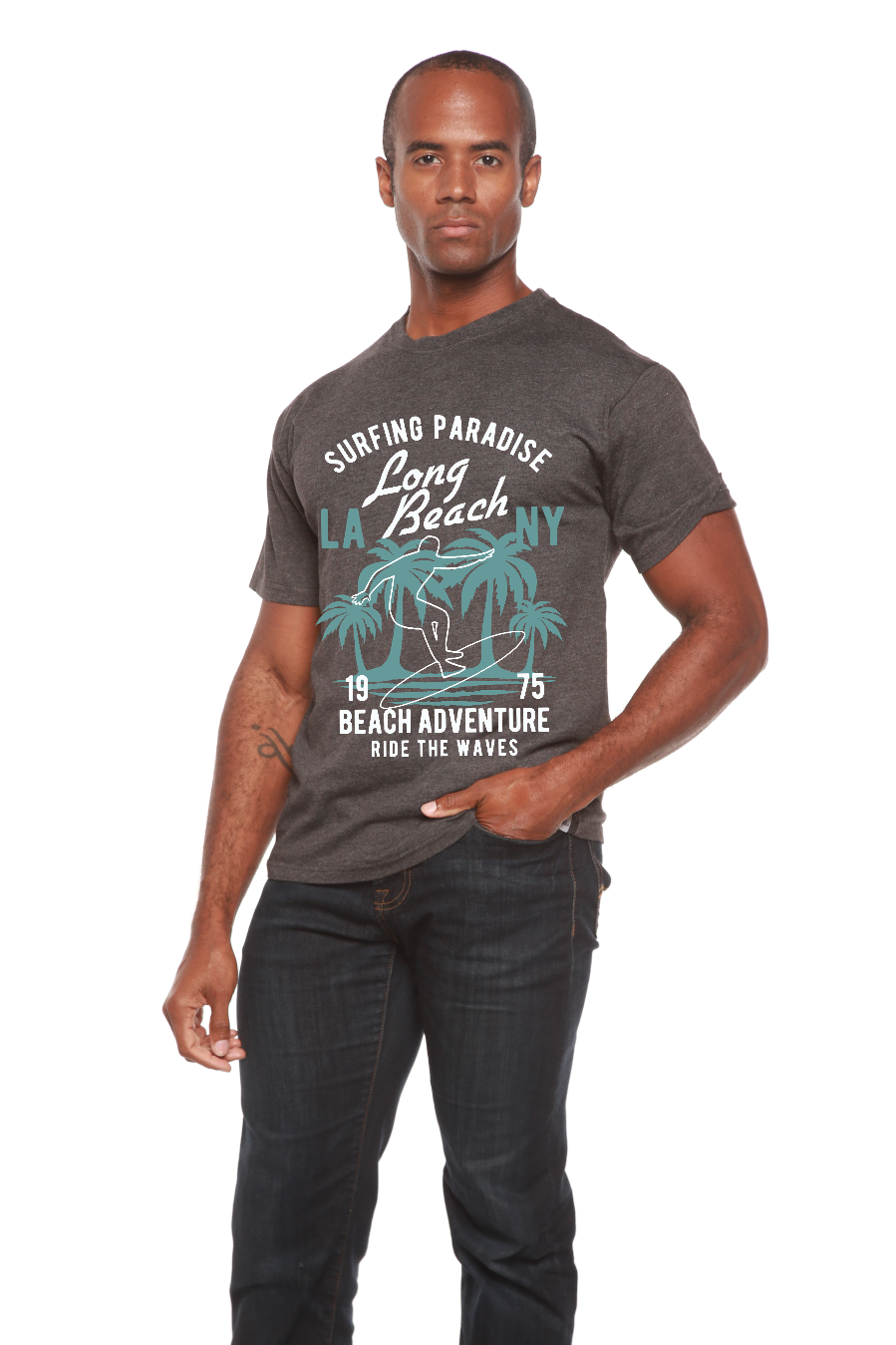 Spun Bamboo Long Beach Men's Bamboo Viscose/Organic Cotton Short Sleeve Graphic T-Shirt — size reference
