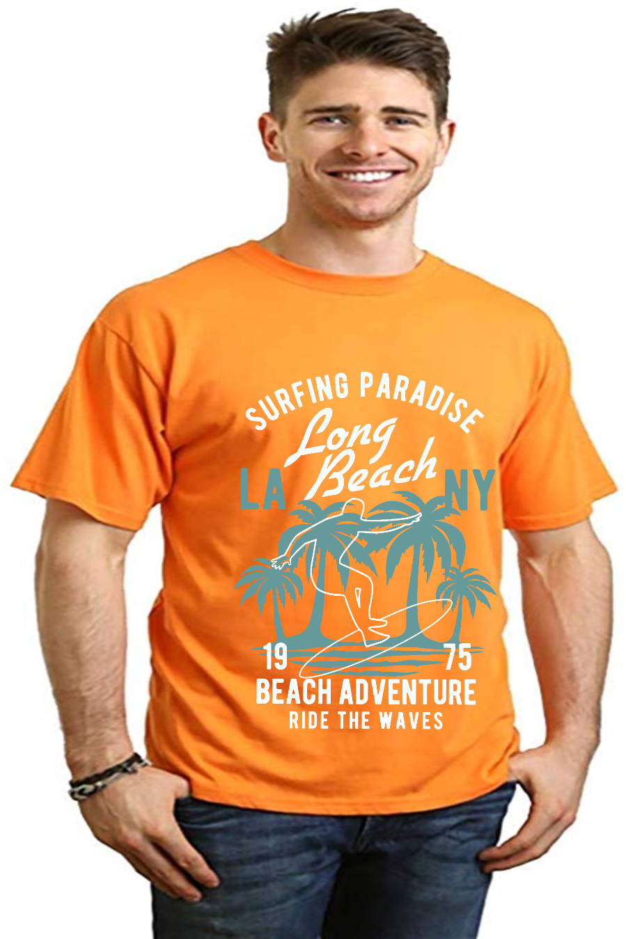 Spun Bamboo Long Beach Men's Bamboo Viscose/Organic Cotton Short Sleeve Graphic T-Shirt — back view