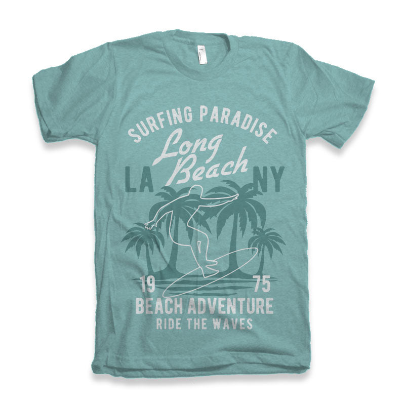 Spun Bamboo Long Beach Men's Bamboo Viscose/Organic Cotton Short Sleeve Graphic T-Shirt — detail close-up