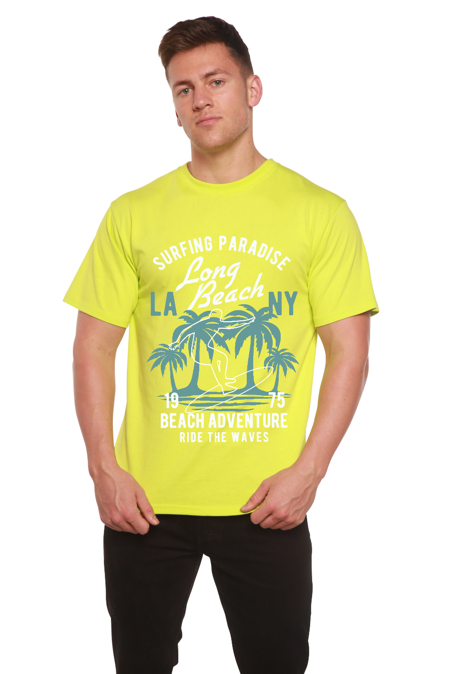 Spun Bamboo Long Beach Men's Bamboo Viscose/Organic Cotton Short Sleeve Graphic T-Shirt — packaging