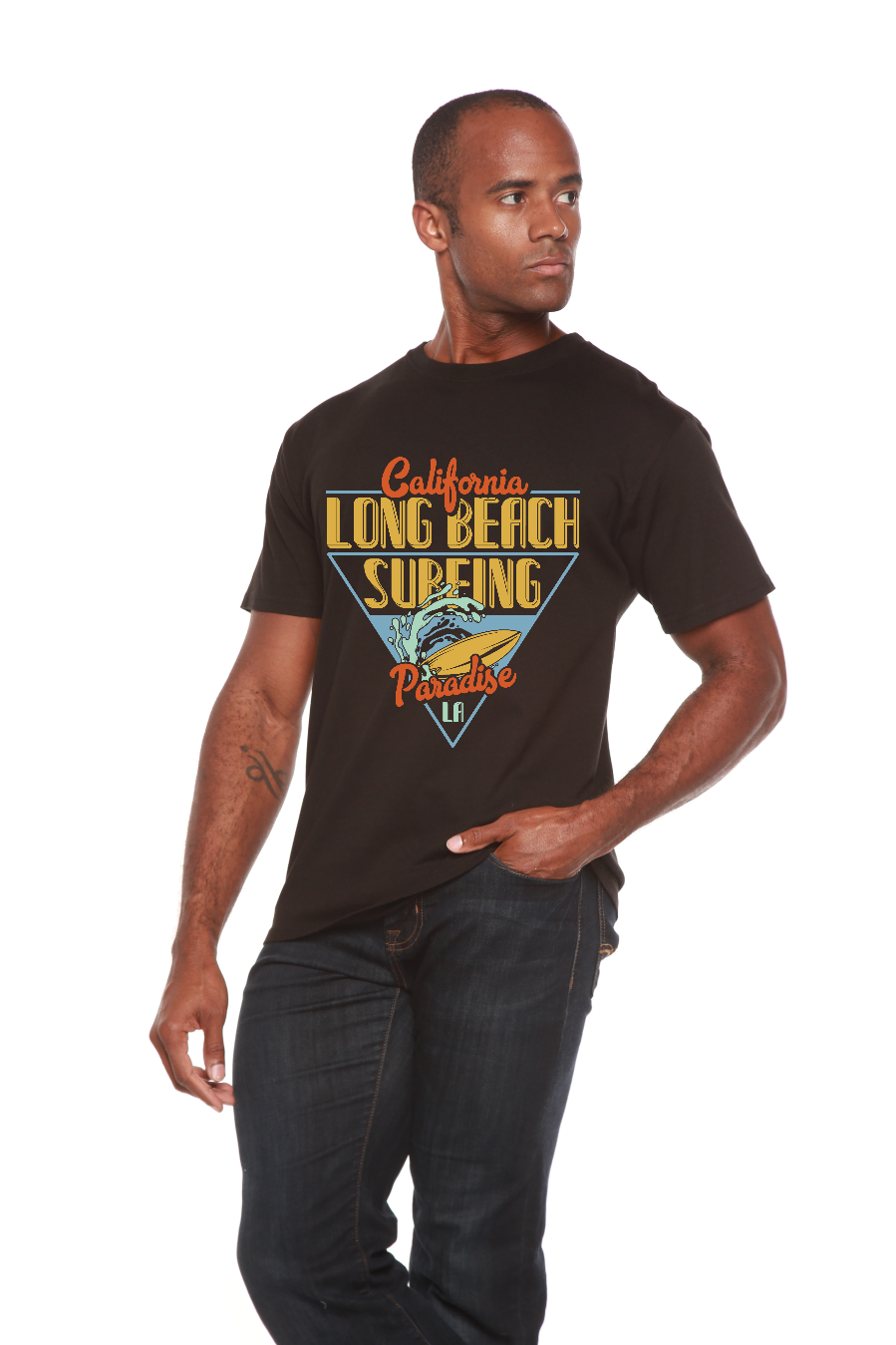 Spun Bamboo Long Beach Surfing Printed Men's Bamboo Viscose/Organic Cotton Short Sleeve Graphic T-Shirt — main product shot