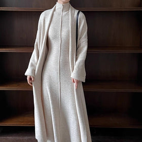 Long Knit Cardigan With Turtleneck Inner Dress For Autumn & Winter (MS177)
