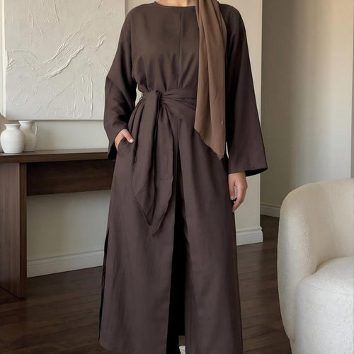 Long-Line Top, Wide-Leg Trousers & Triangle Scarf Three-Piece Co-ord Set(MS484)