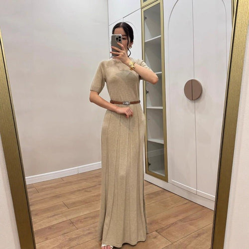Long Open Cardigan & Pleated Dress Set(MS195)