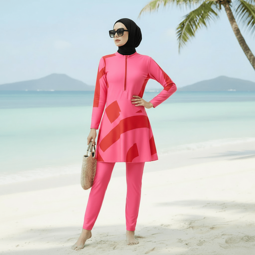 Long Sleeve Peplum Swim Set(MB025) by Mariam's Collection