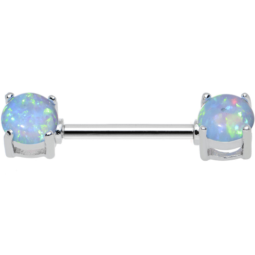BodyCandy 14G 9/16 Blue Synthetic Opal Ends Nipple Barbell Set — detail close-up