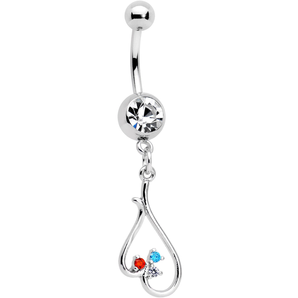 BodyCandy Clear Gem Gold PVD BFF Upside Down Heart Dangle Belly Ring Set of 2 — detail and construction