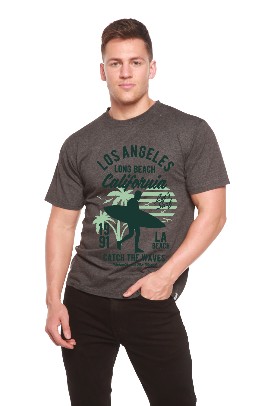 Spun Bamboo Los Angeles Men's Bamboo Viscose/Organic Cotton Short Sleeve Graphic T-Shirt — back view