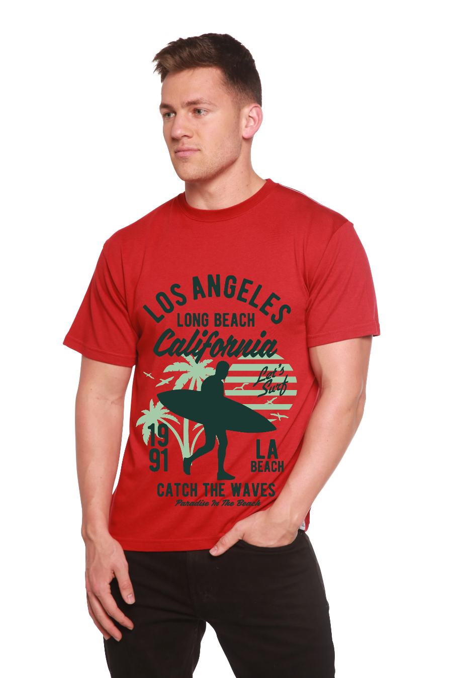 Spun Bamboo Los Angeles Men's Bamboo Viscose/Organic Cotton Short Sleeve Graphic T-Shirt — size reference