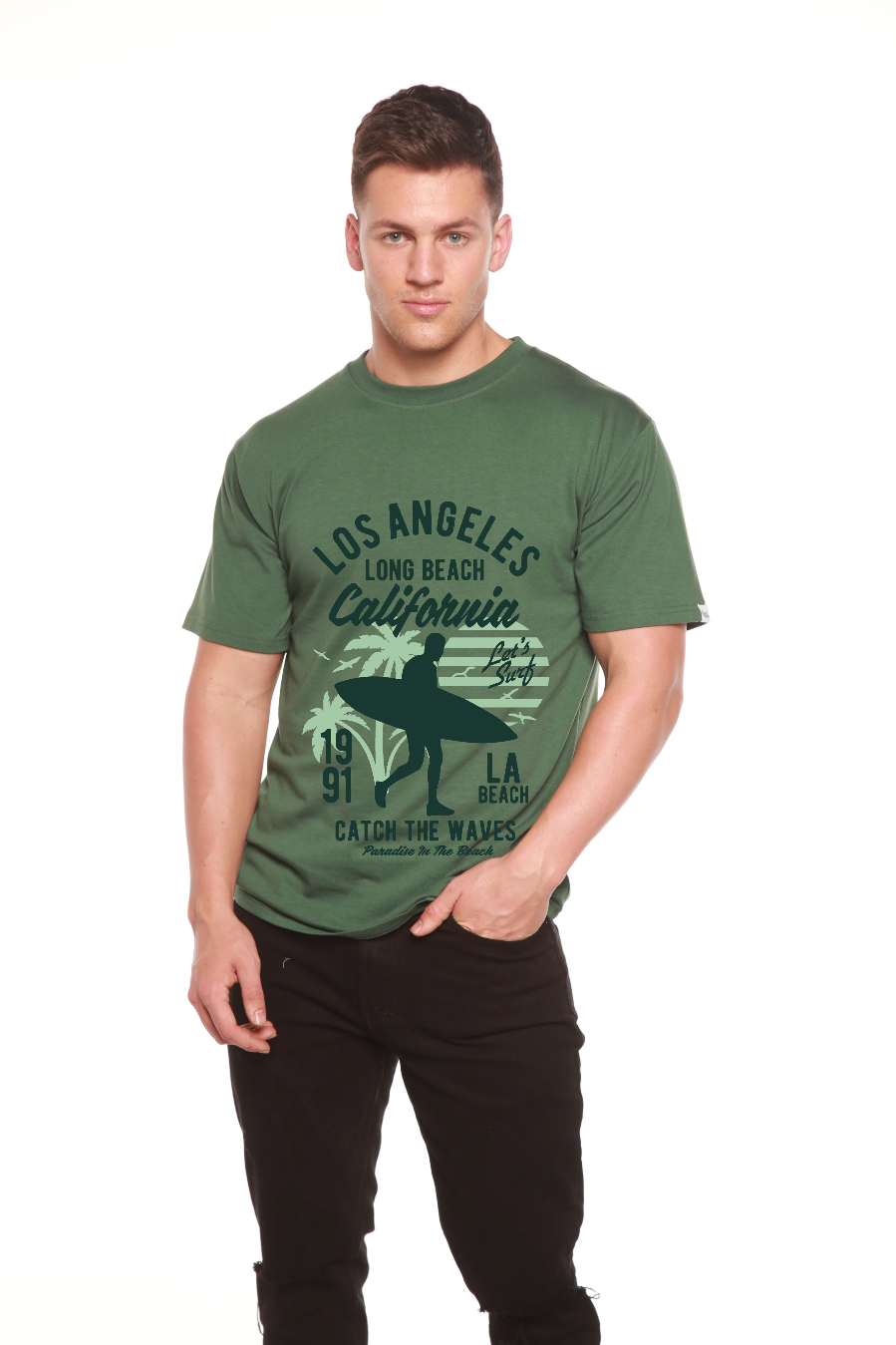 Spun Bamboo Los Angeles Men's Bamboo Viscose/Organic Cotton Short Sleeve Graphic T-Shirt — color detail