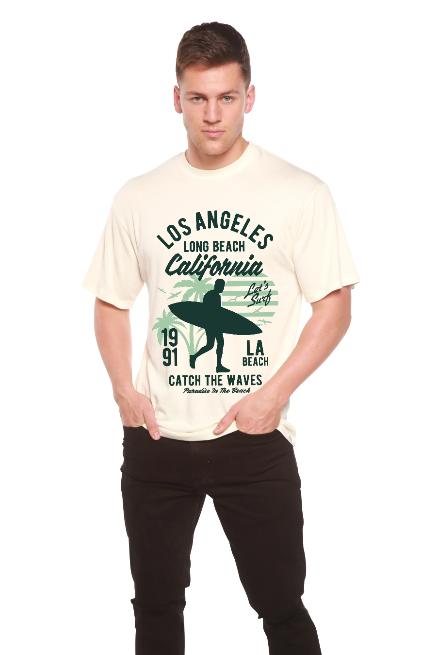 Spun Bamboo Los Angeles Men's Bamboo Viscose/Organic Cotton Short Sleeve Graphic T-Shirt — lifestyle context