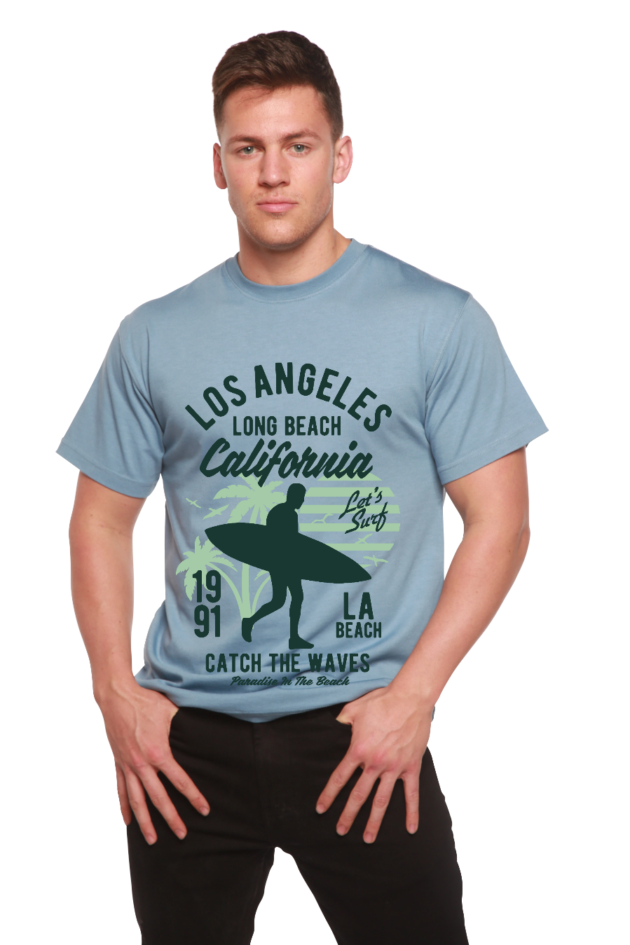 Spun Bamboo Los Angeles Men's Bamboo Viscose/Organic Cotton Short Sleeve Graphic T-Shirt — in-use photo