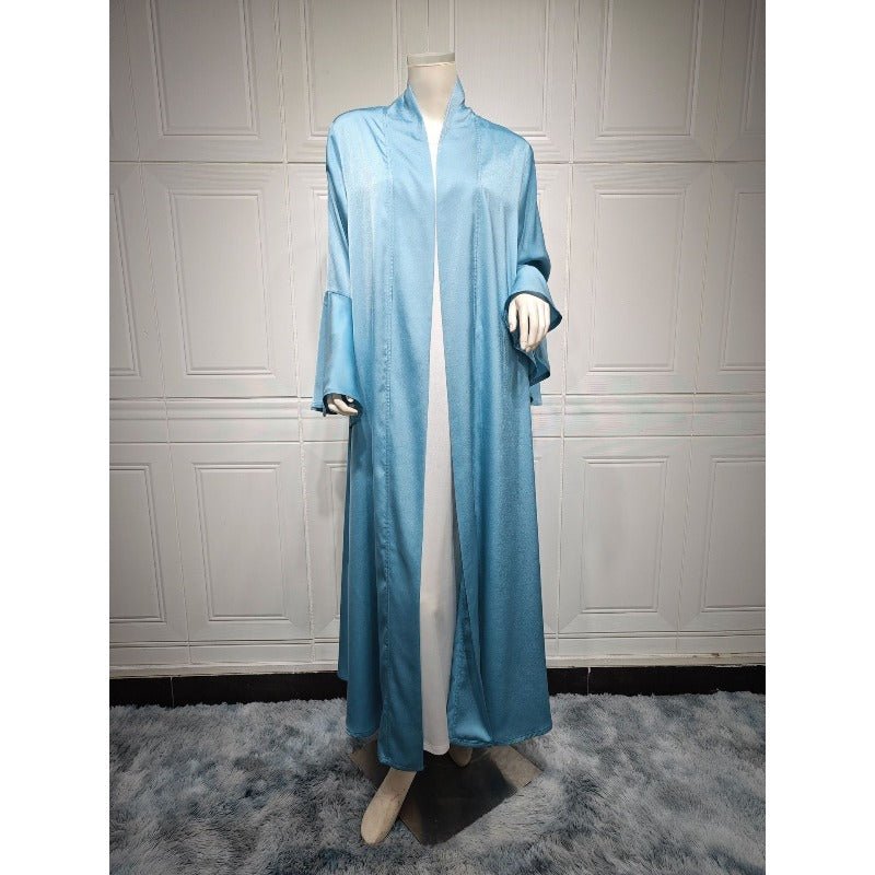 Mariam's Collection Lotus Leaf Sleeve Solid Soft Satin Open Front Abaya Dress | Lightweight Modest… — detail shot 10