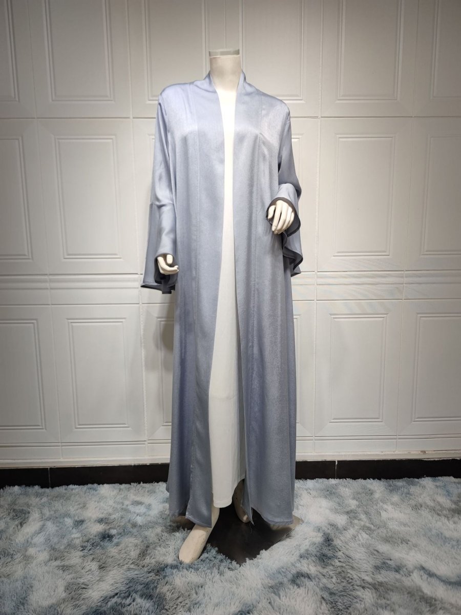 Mariam's Collection Lotus Leaf Sleeve Solid Soft Satin Open Front Abaya Dress | Lightweight Modest… — comparison shot