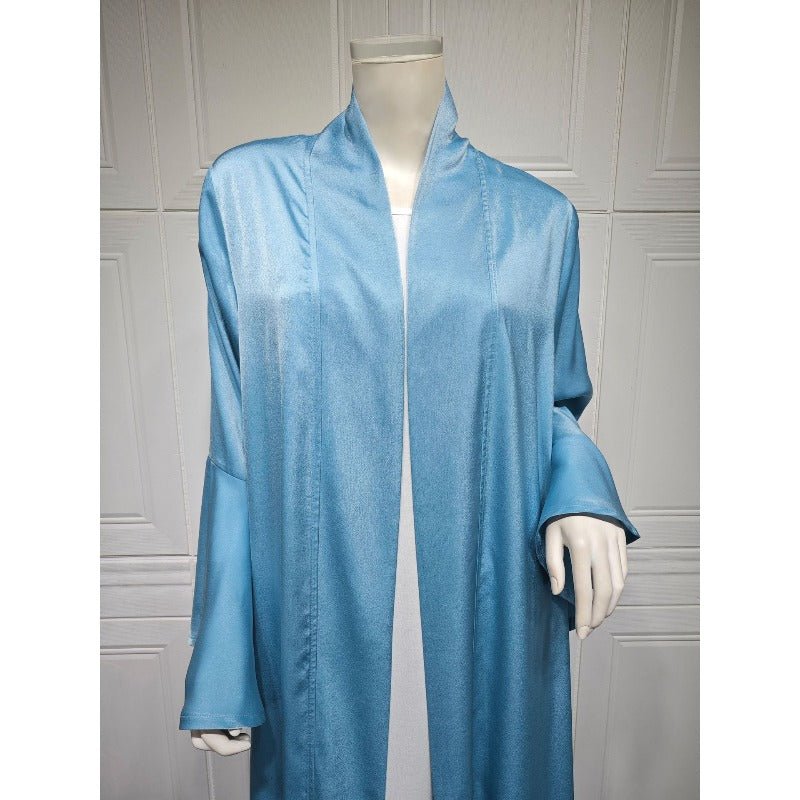 Mariam's Collection Lotus Leaf Sleeve Solid Soft Satin Open Front Abaya Dress | Lightweight Modest… — comparison shot