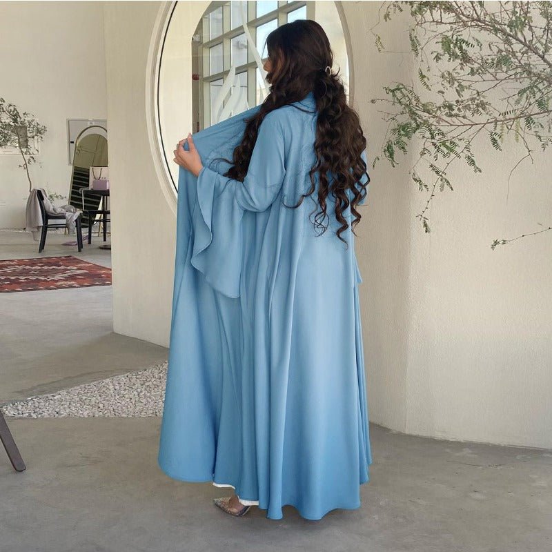 Mariam's Collection Lotus Leaf Sleeve Solid Soft Satin Open Front Abaya Dress | Lightweight Modest… — detail shot 9