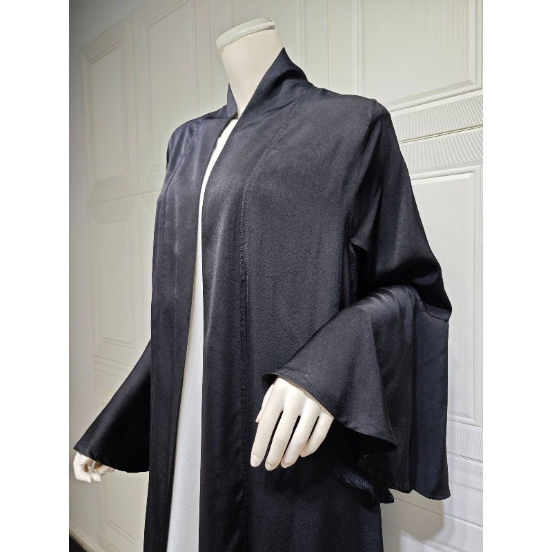 Mariam's Collection Lotus Leaf Sleeve Solid Soft Satin Open Front Abaya Dress | Lightweight Modest… — side view