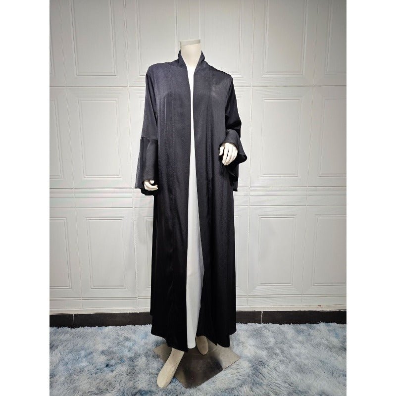 Mariam's Collection Lotus Leaf Sleeve Solid Soft Satin Open Front Abaya Dress | Lightweight Modest… — detail close-up