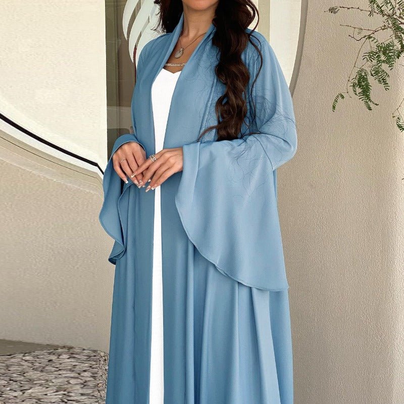 Mariam's Collection Lotus Leaf Sleeve Solid Soft Satin Open Front Abaya Dress | Lightweight Modest… — detail shot 8