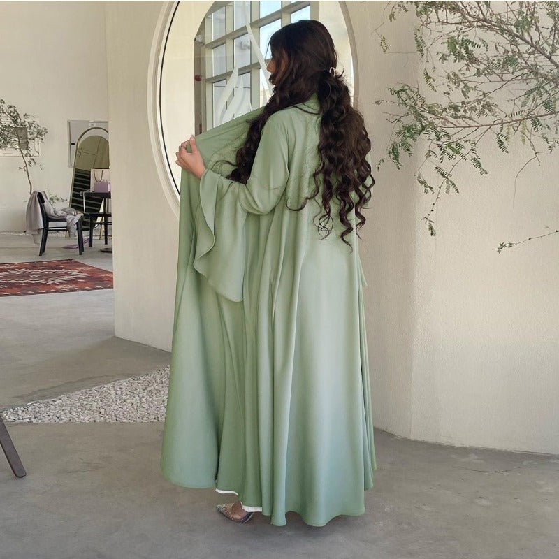 Mariam's Collection Lotus Leaf Sleeve Solid Soft Satin Open Front Abaya Dress | Lightweight Modest… — product category context