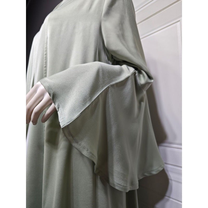 Mariam's Collection Lotus Leaf Sleeve Solid Soft Satin Open Front Abaya Dress | Lightweight Modest… — detail shot 6
