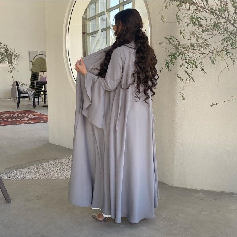 Mariam's Collection Lotus Leaf Sleeve Solid Soft Satin Open Front Abaya Dress | Lightweight Modest… — size reference