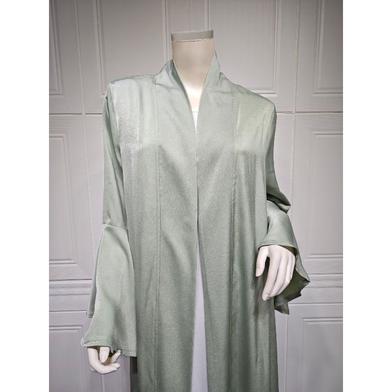 Mariam's Collection Lotus Leaf Sleeve Solid Soft Satin Open Front Abaya Dress | Lightweight Modest… — lifestyle worn / used context