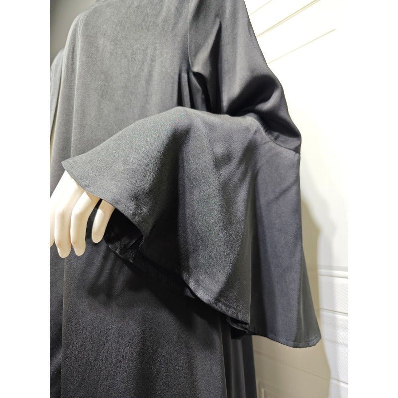 Mariam's Collection Lotus Leaf Sleeve Solid Soft Satin Open Front Abaya Dress | Lightweight Modest… — back view
