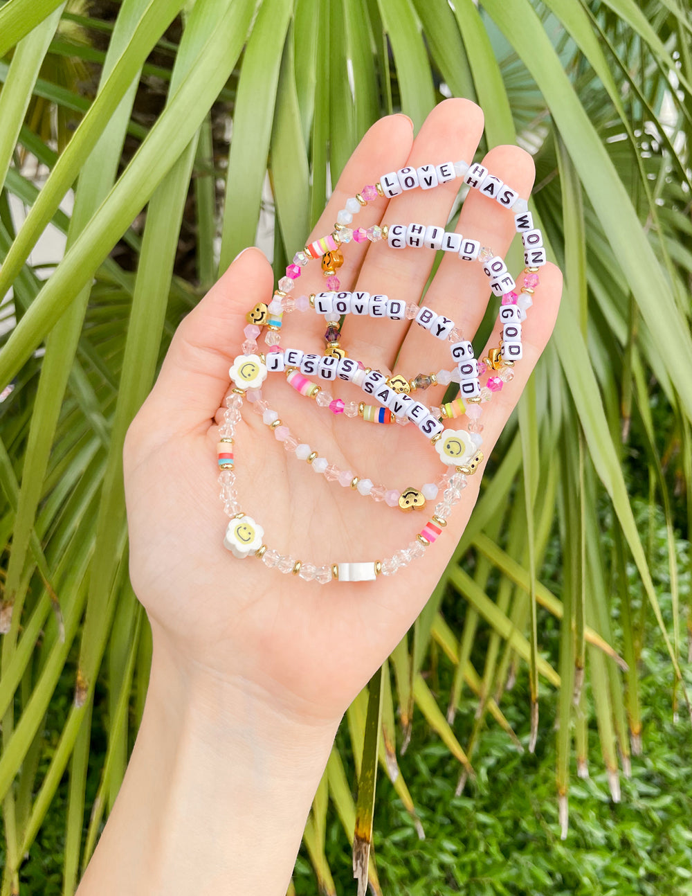 Elevated Faith Loved By God Letter Bracelet — lifestyle context
