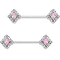 BodyCandy 14G 5/8" Clear Pink Gem Rococo Rhombus Barbell Nipple Ring Set — main product shot
