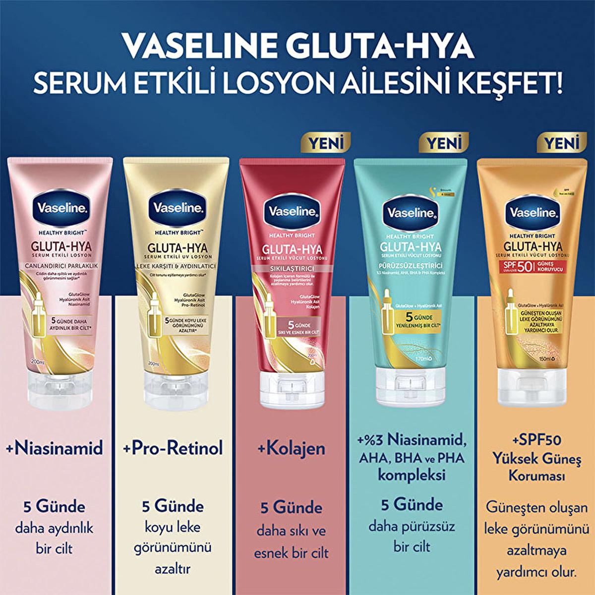Vaseline Gluta-Hya SPF 50 Sunscreen Body Lotion: UVA/UVB Protection, Hydrating Hyaluronic Acid, Reduces Sunspots, Non-Greasy Formula
