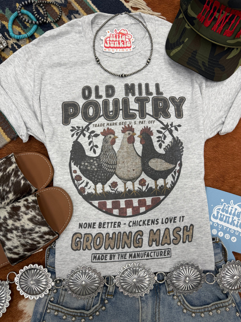 Wild Junkie Old Mill Poultry Graphic Tee — Wild Junkie branding close-up