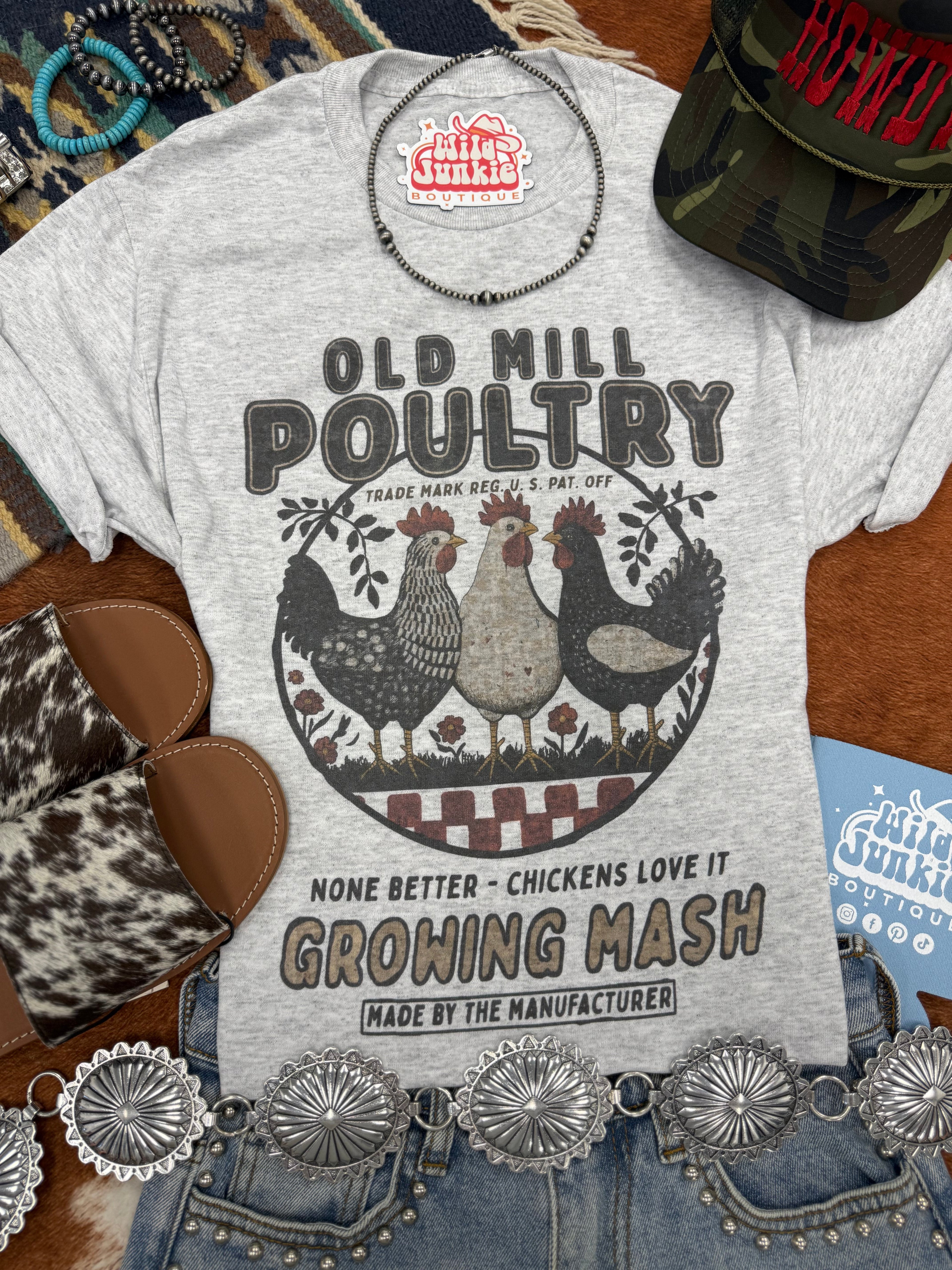 Wild Junkie Old Mill Poultry Graphic Tee — Wild Junkie branding close-up