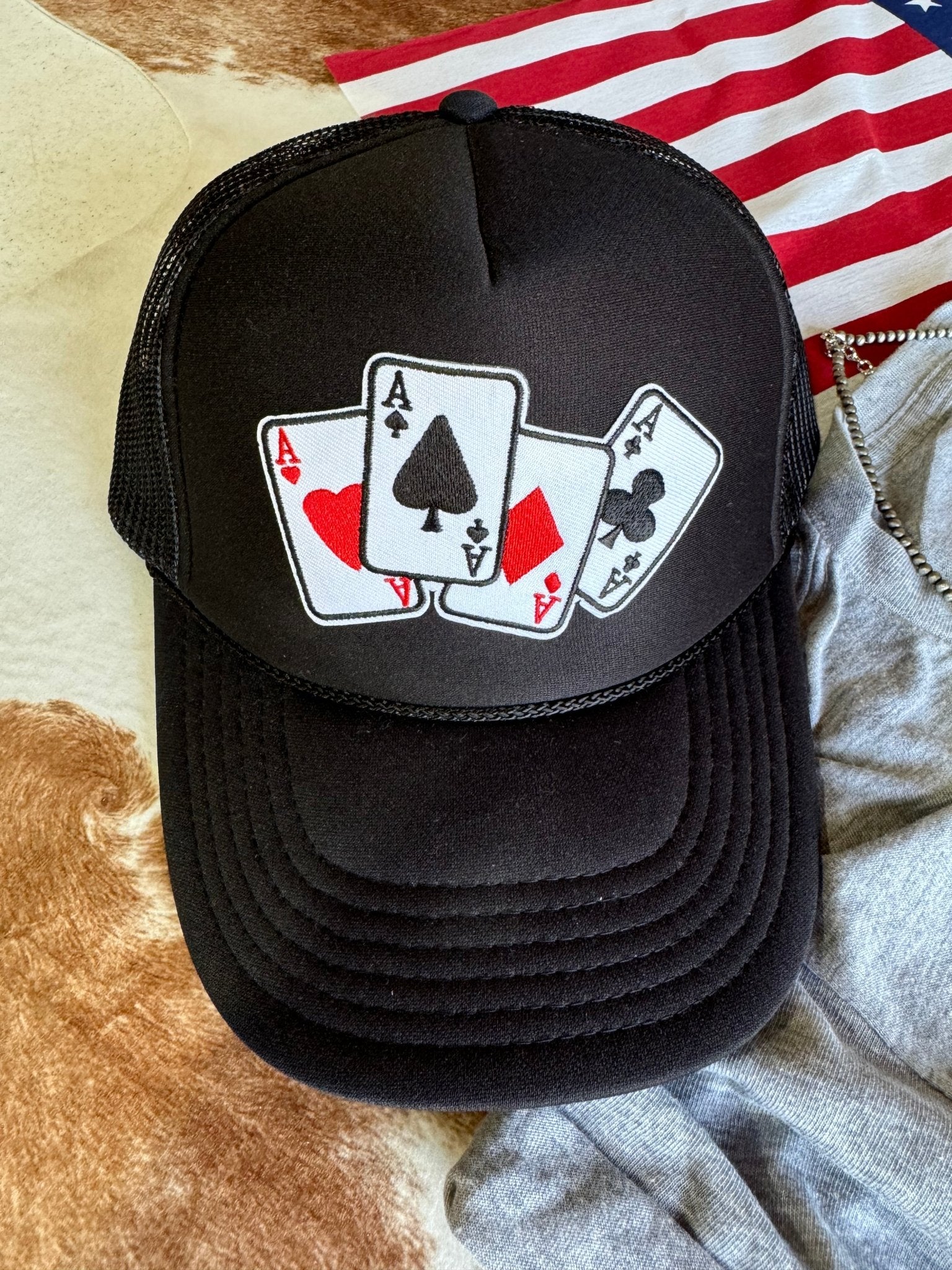 Wild Junkie Lucky Aces Patch Trucker Hat — side view