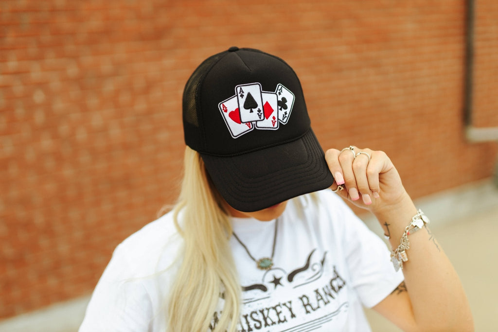 Wild Junkie Lucky Aces Patch Trucker Hat — lifestyle context
