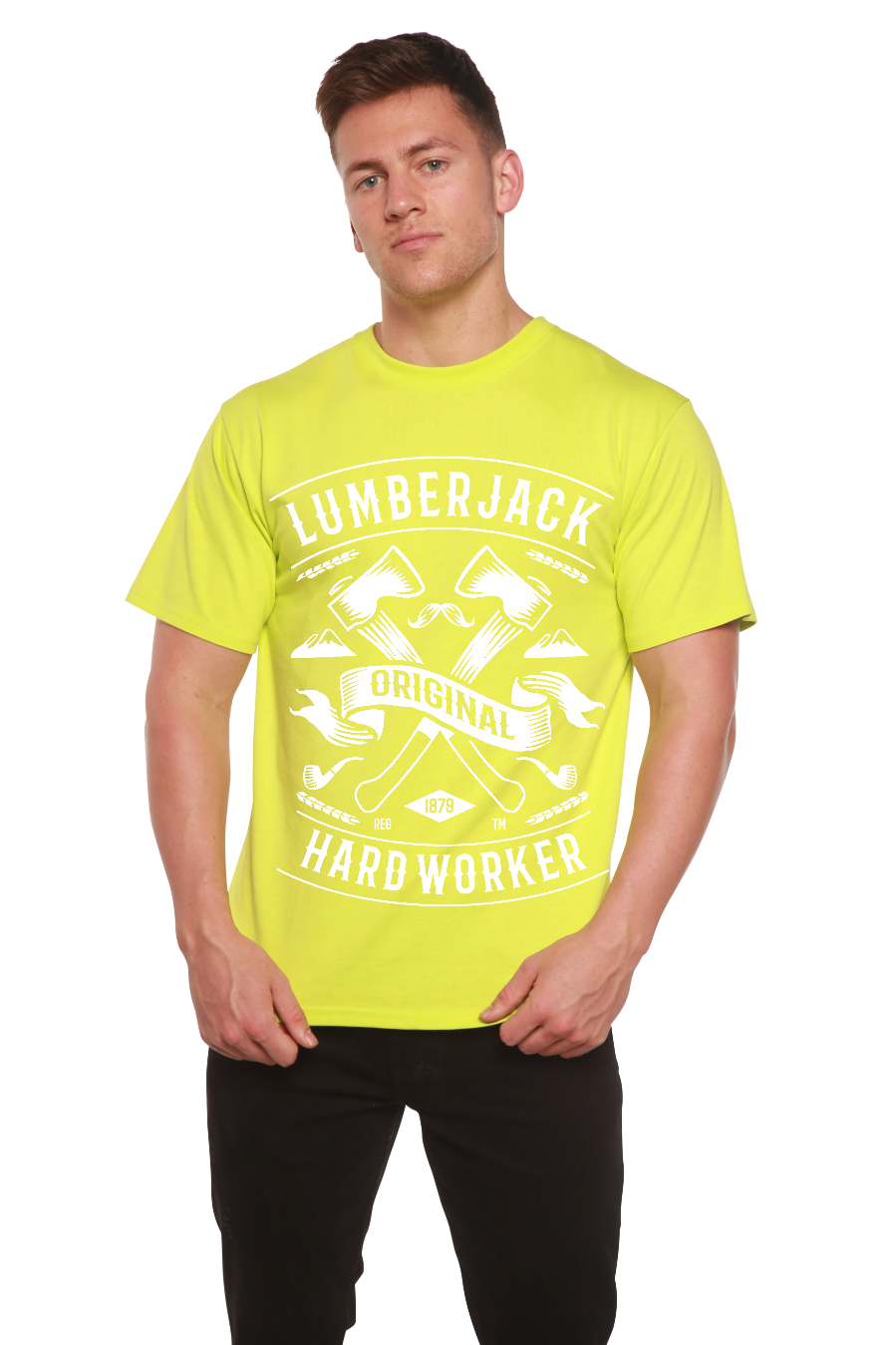 Spun Bamboo LumberJack Men's Bamboo Viscose/Organic Cotton Short Sleeve Graphic T-Shirt — size reference