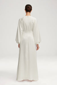 Luna Satin Balloon Sleeve Maxi Dress - White Clothing Veiled 